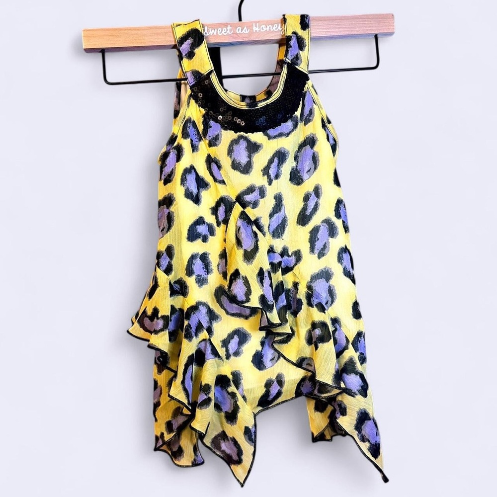 Yellow and Purple Leopard Print Kids Blouse